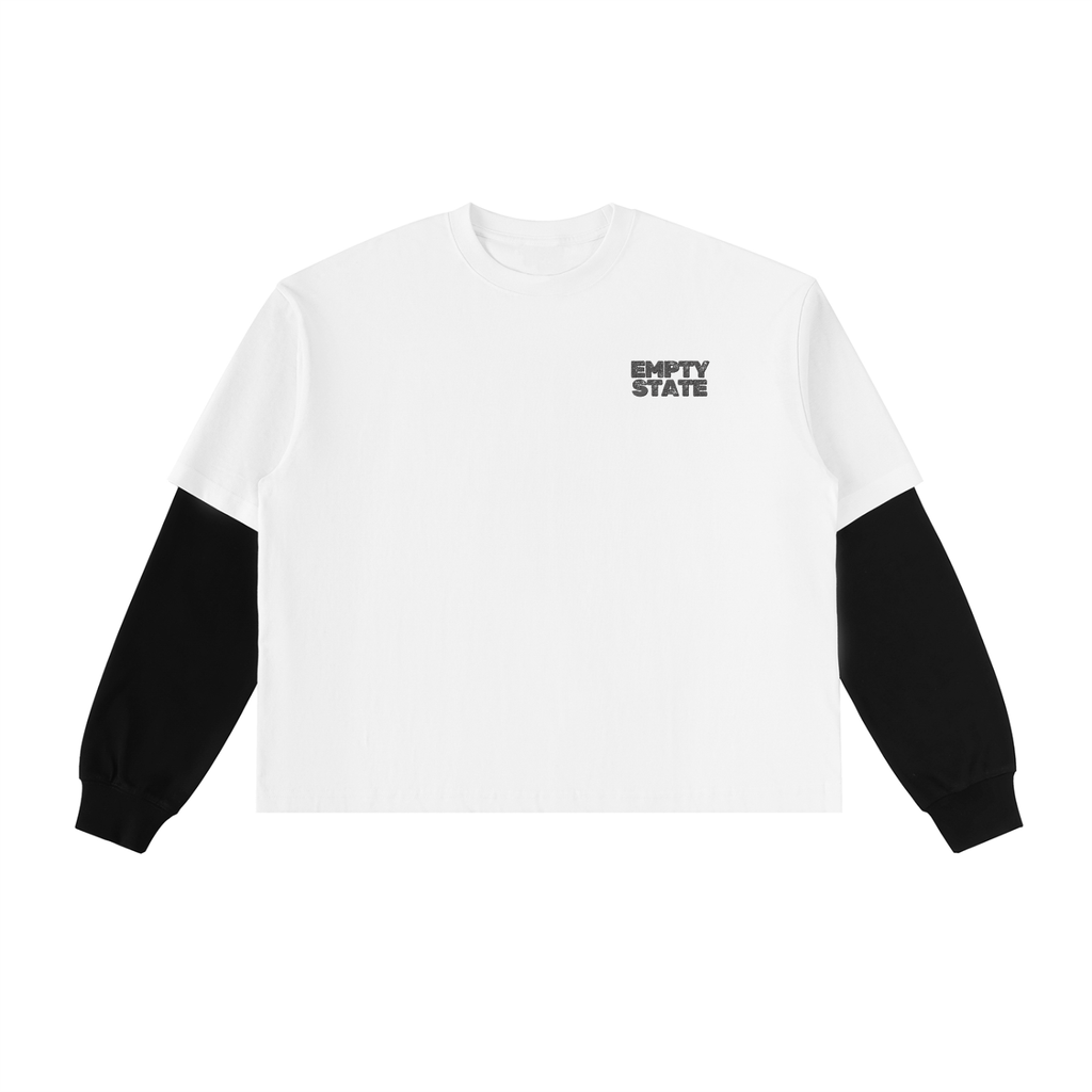 Empty State "Never Half Step' Layered Contrast Sleeve Cotton T-Shirt