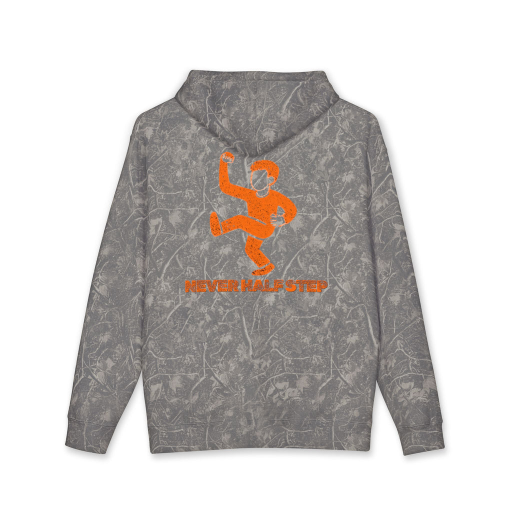 Never Half Step Character Hoodie | Distressed Text Graphic Hoodie