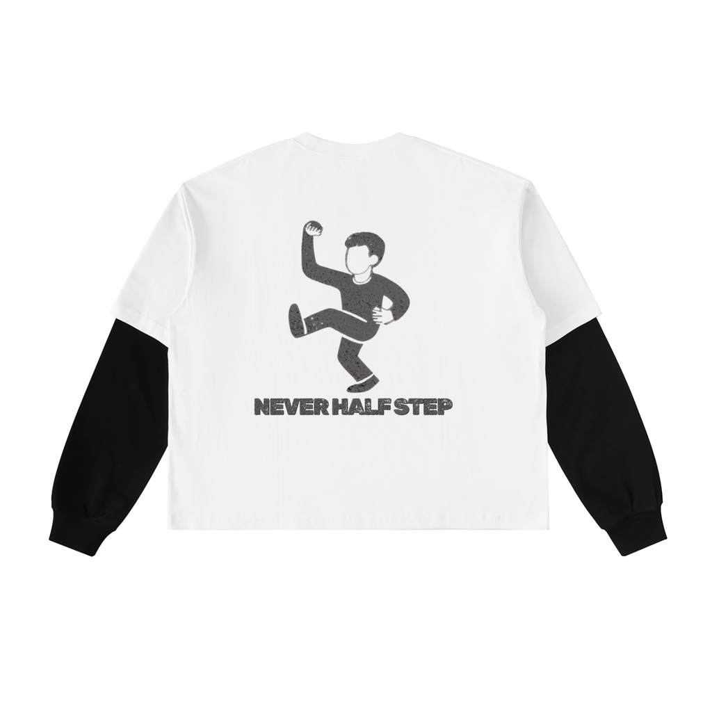 Empty State "Never Half Step' Layered Contrast Sleeve Cotton T-Shirt
