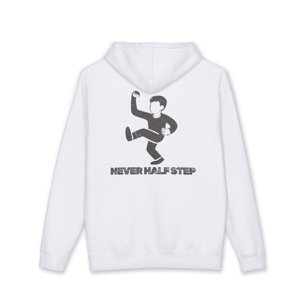 Never Half Step Character Hoodie | Distressed Text Graphic Hoodie