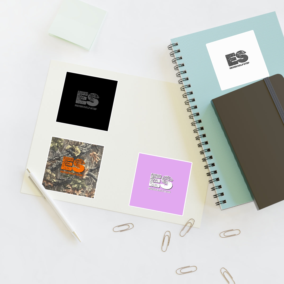 Sticker Sheet ES Logo | Camouflage, Pastel Pink, Black & White