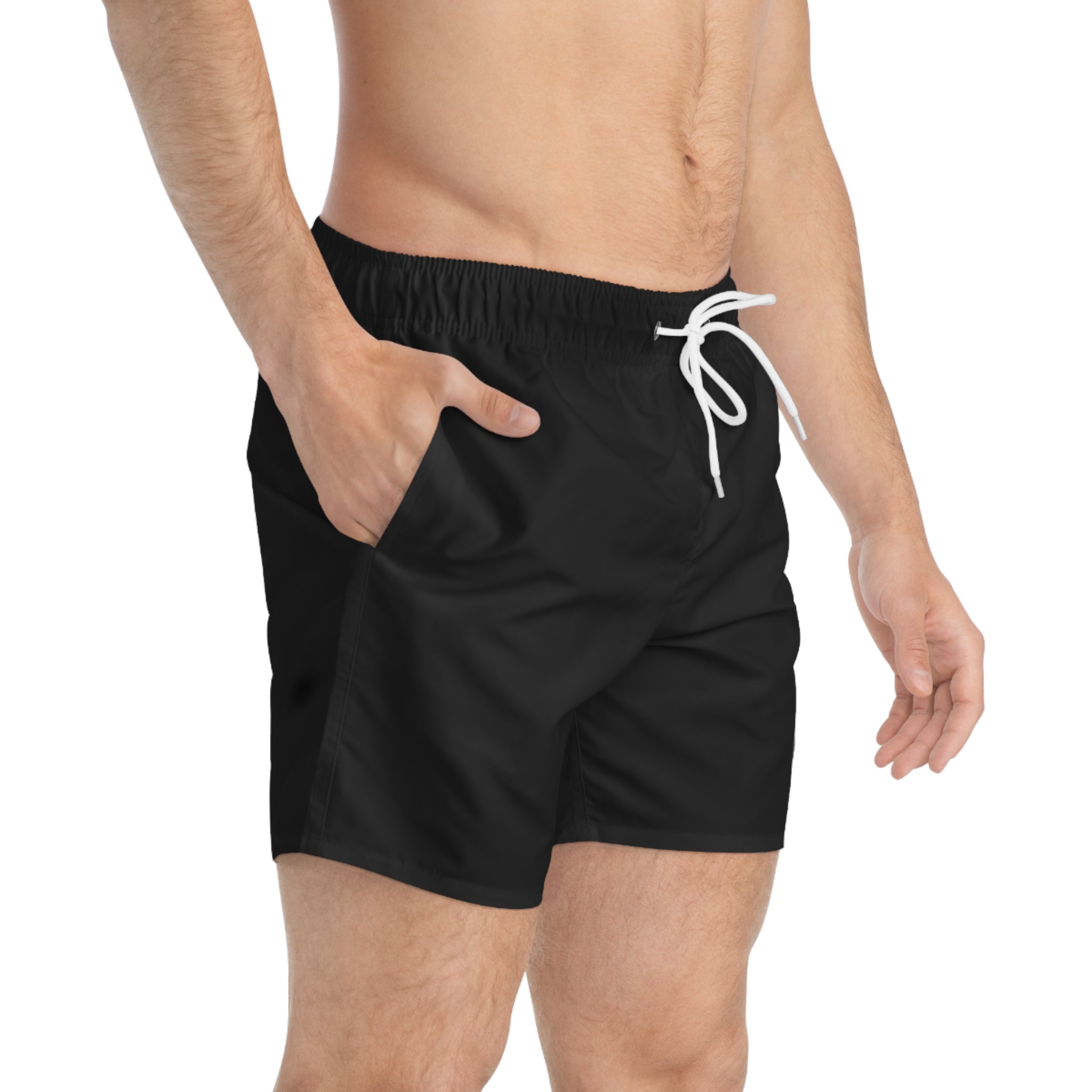ES 'Never Half Step' Black Swim Trunks | Minimalist Beach Shorts