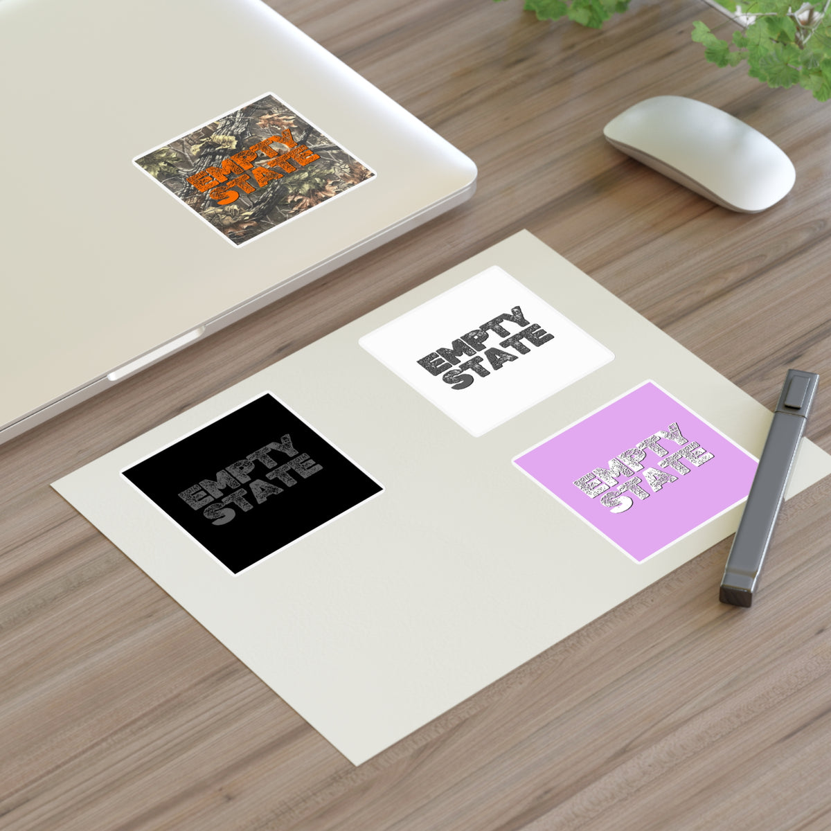 Sticker Sheet Empty State Logo | Camouflage, Pastel Pink, Black & White