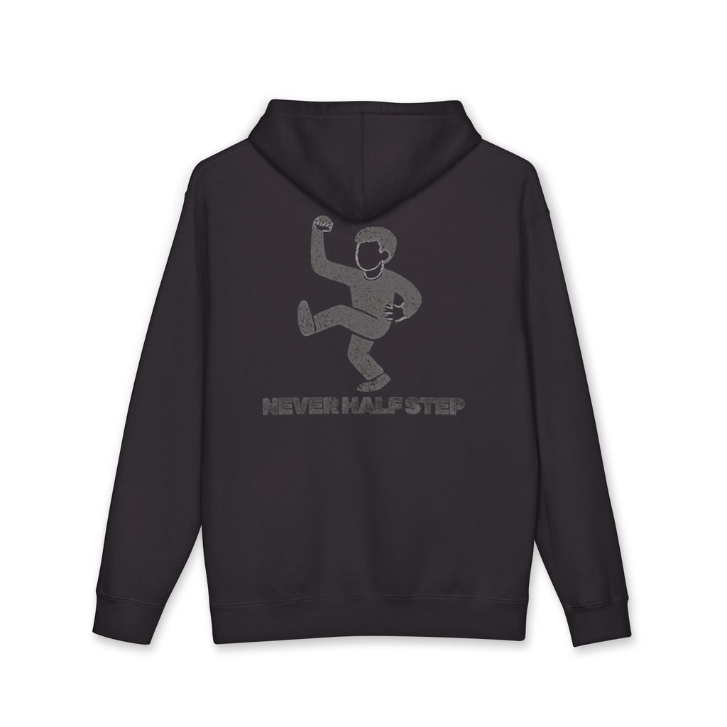 Never Half Step Character Hoodie | Distressed Text Graphic Hoodie