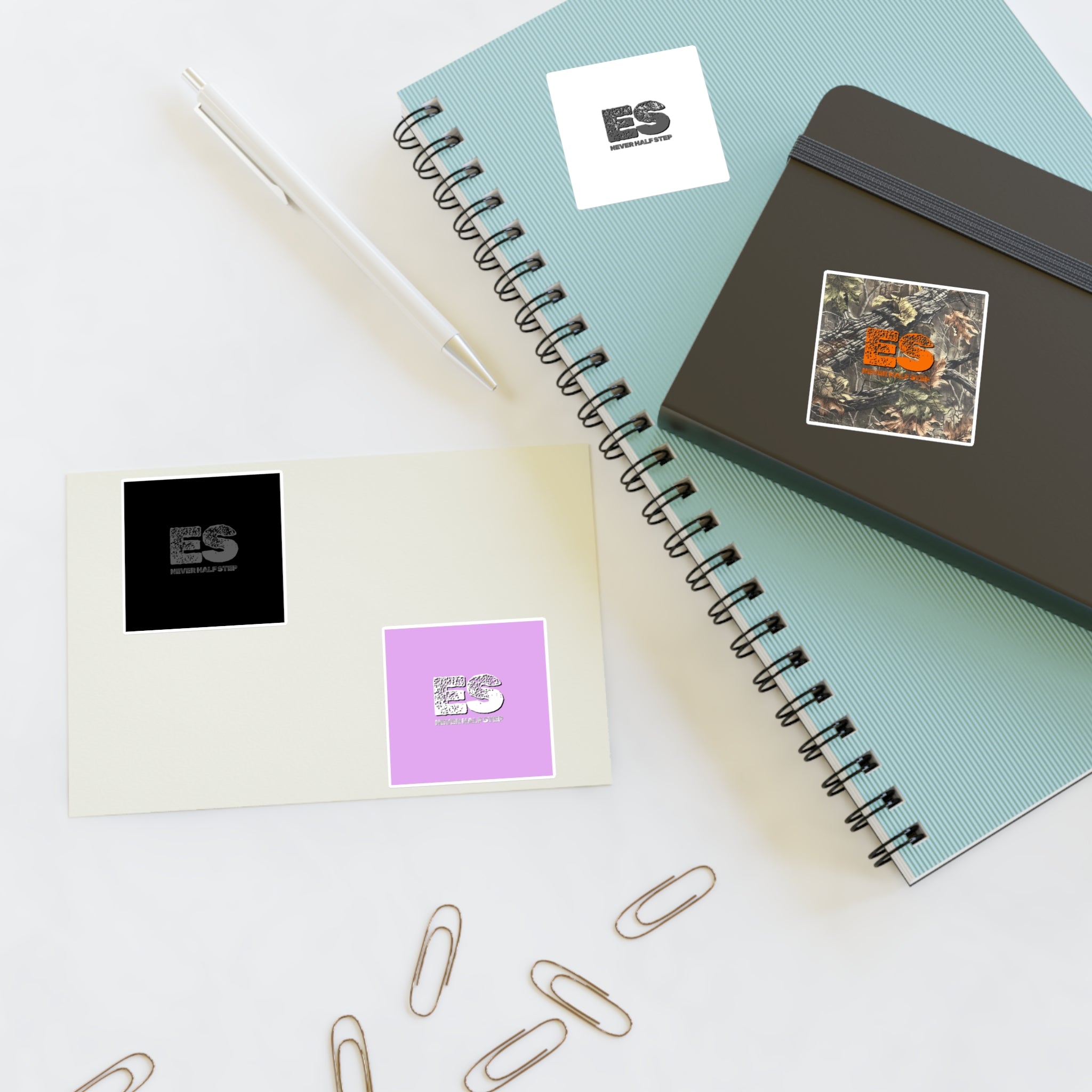 ES Logo Sticker Sheet | Camouflage, Pastel Pink, Black & White