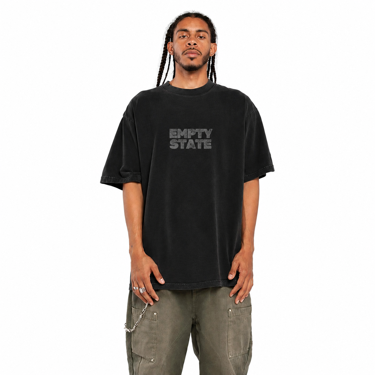 Empty State Distressed Text T-Shirt | Garment-Dyed Vintage Streetwear
