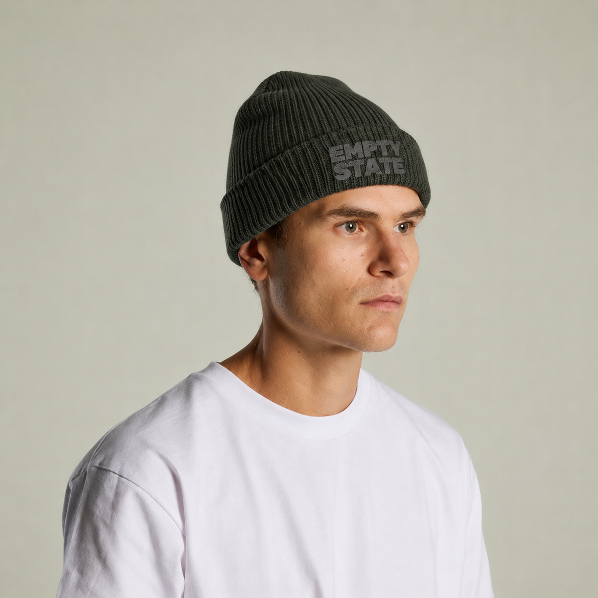 Empty State Cuff Beanie | Embroidered Text Knit Hat