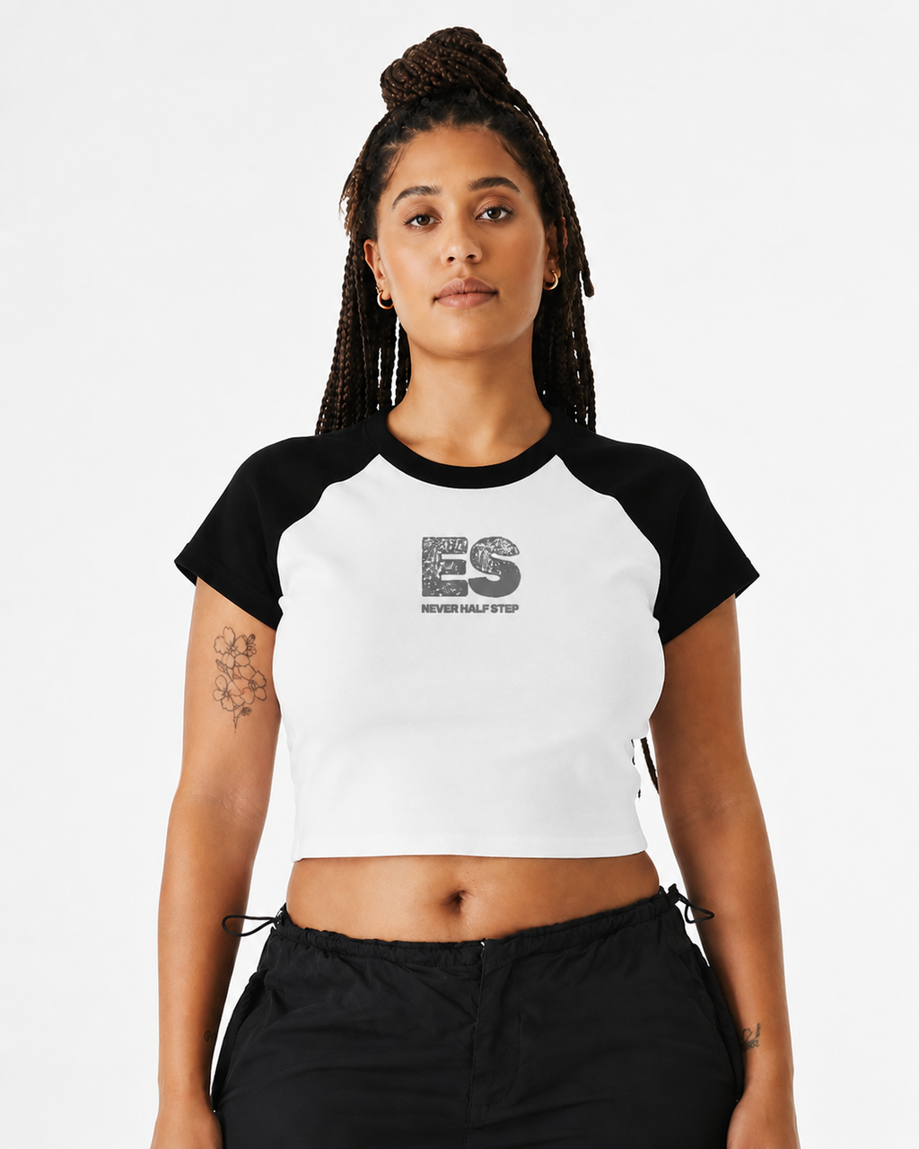 ES 'Never Half Step' Raglan Baby Tee | Women's Micro Rib Tee