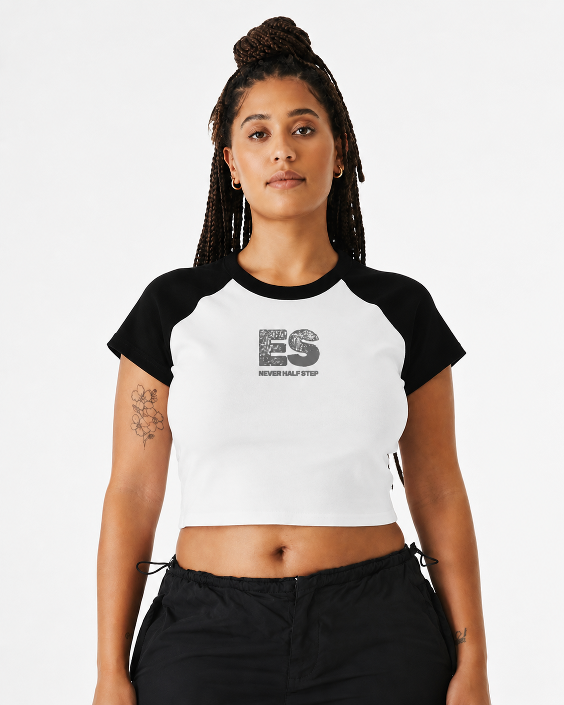 ES 'Never Half Step' Raglan Baby Tee | Women's Micro Rib Tee