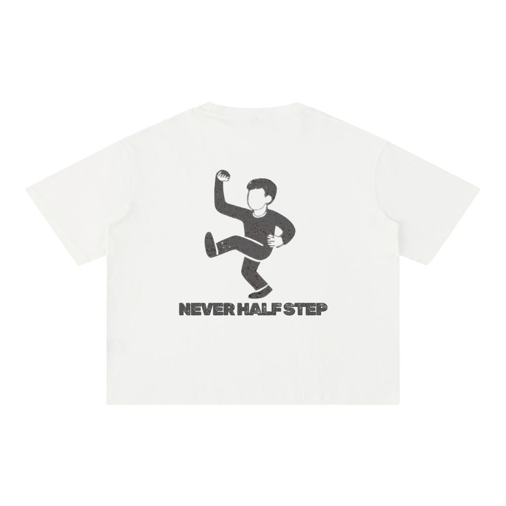 'Never Half Step' Mineral Wash Boxy Cotton T-Shirt