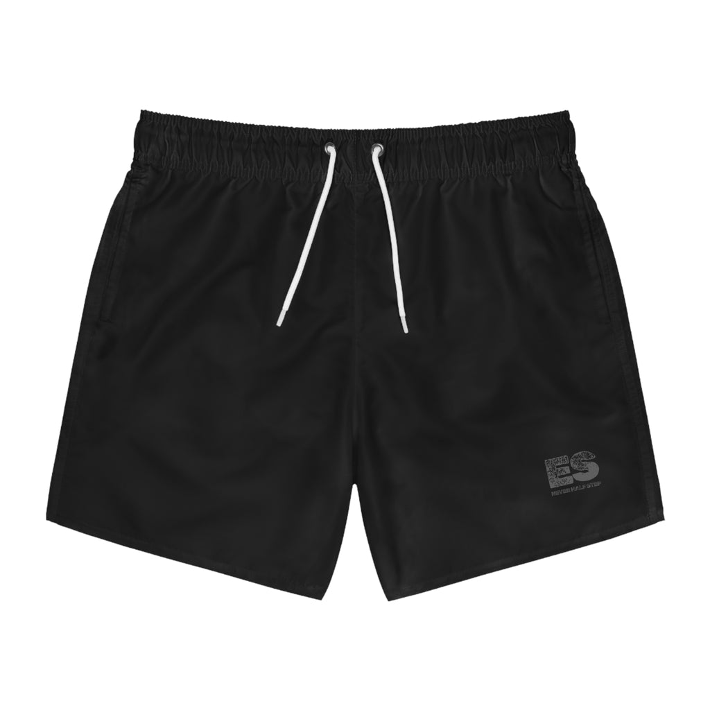ES 'Never Half Step' Black Swim Trunks | Minimalist Beach Shorts