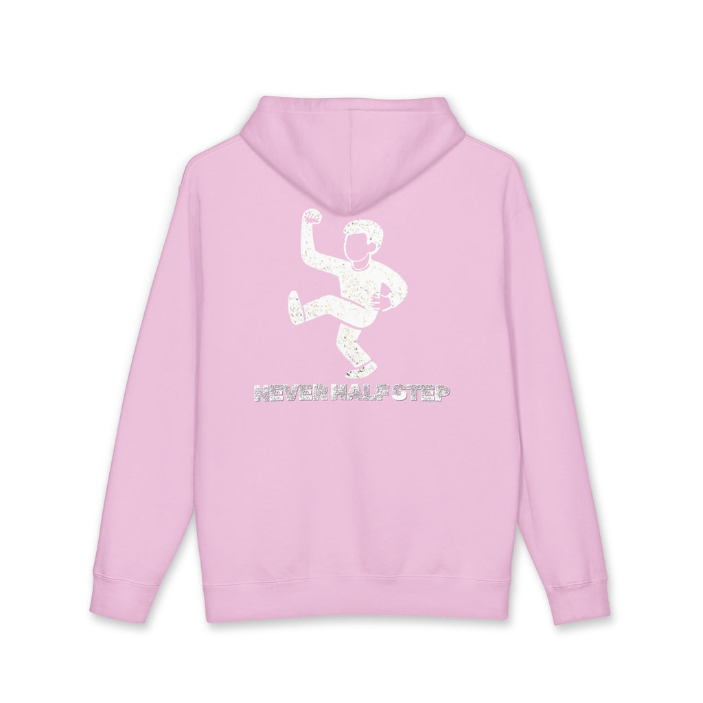Never Half Step Character Hoodie | Distressed Text Graphic Hoodie