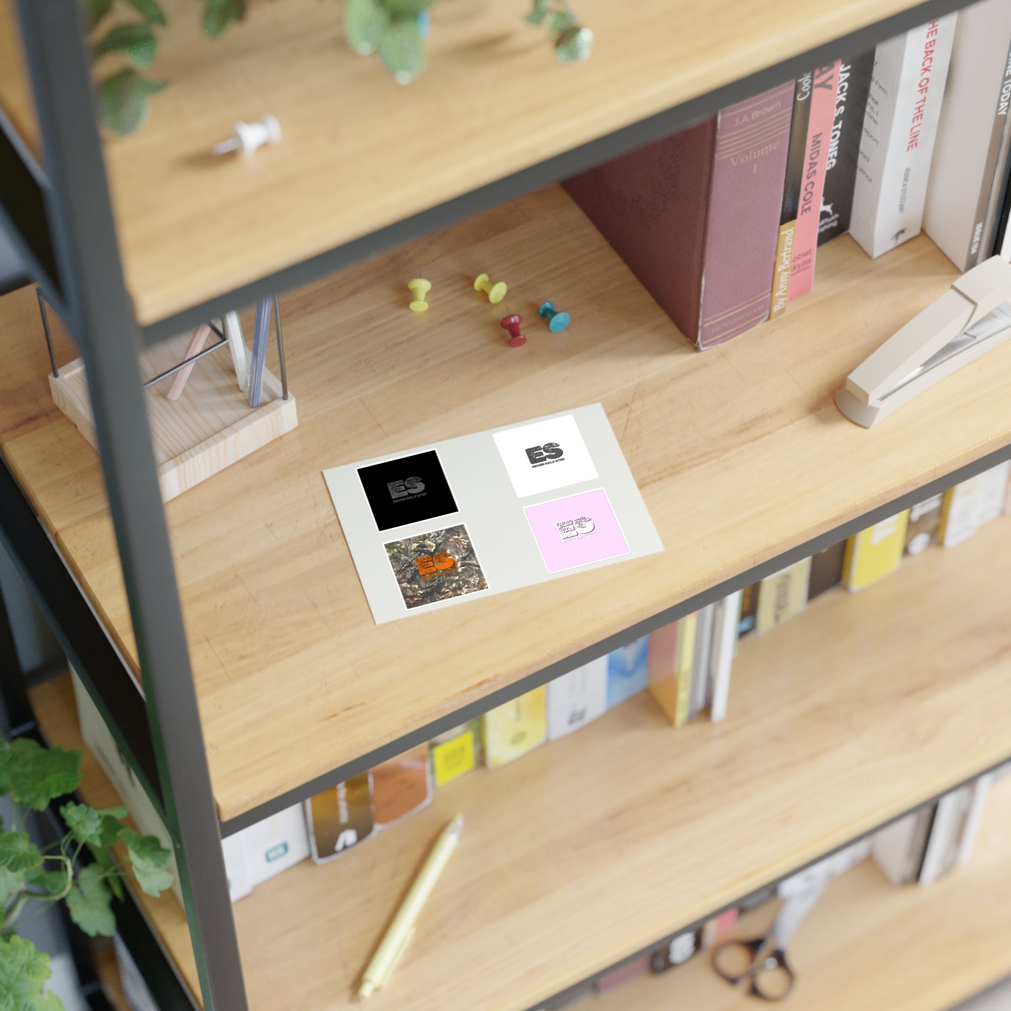 ES Logo Sticker Sheet | Camouflage, Pastel Pink, Black & White