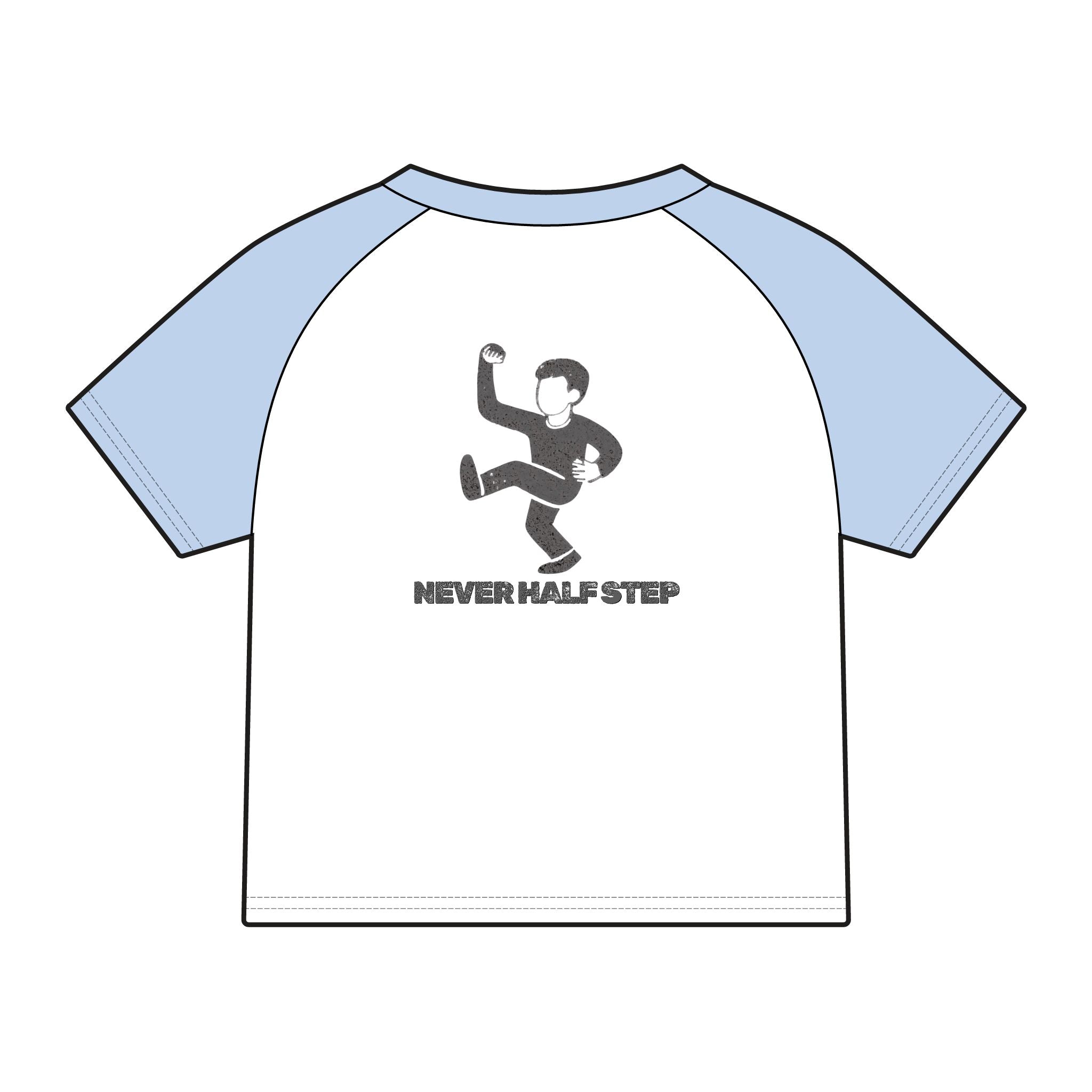 Never Half Step Character Raglan Tee | Empty State logo