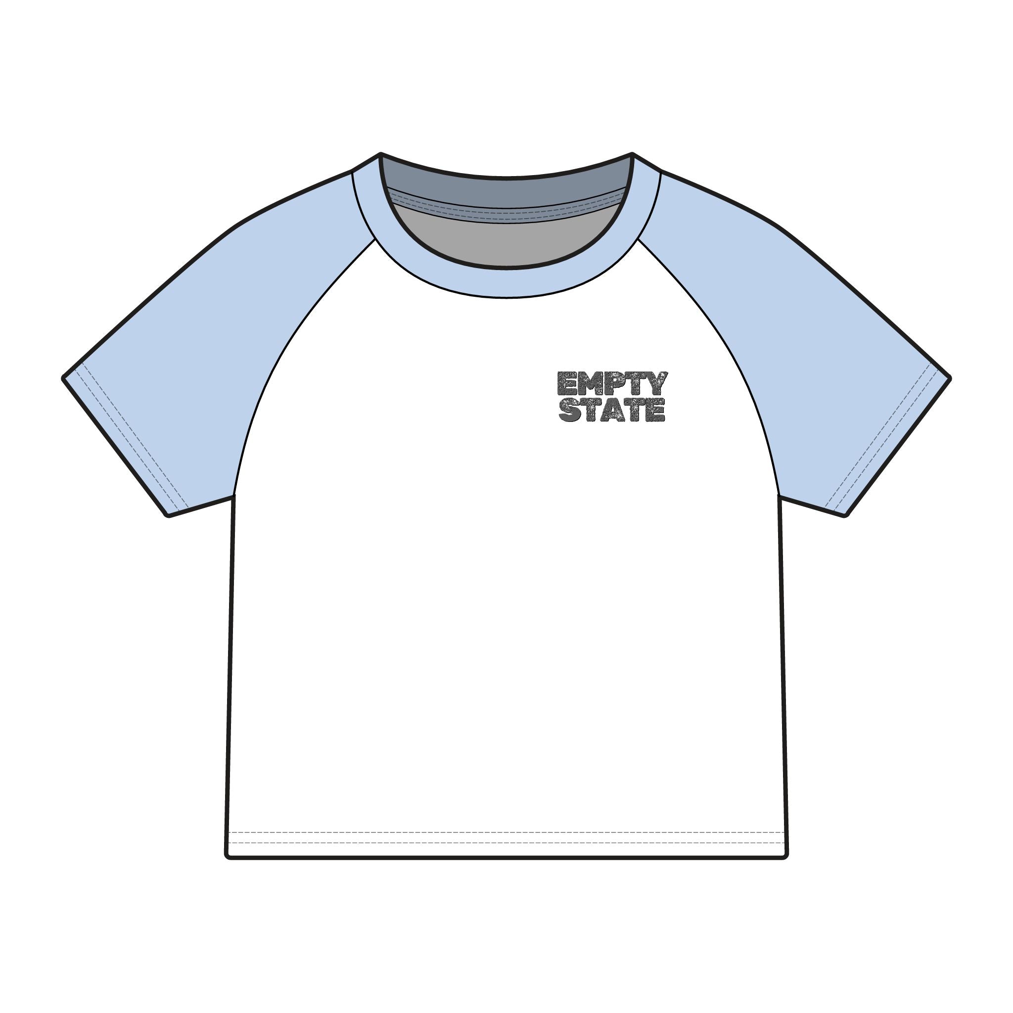 Never Half Step Character Raglan Tee | Empty State logo