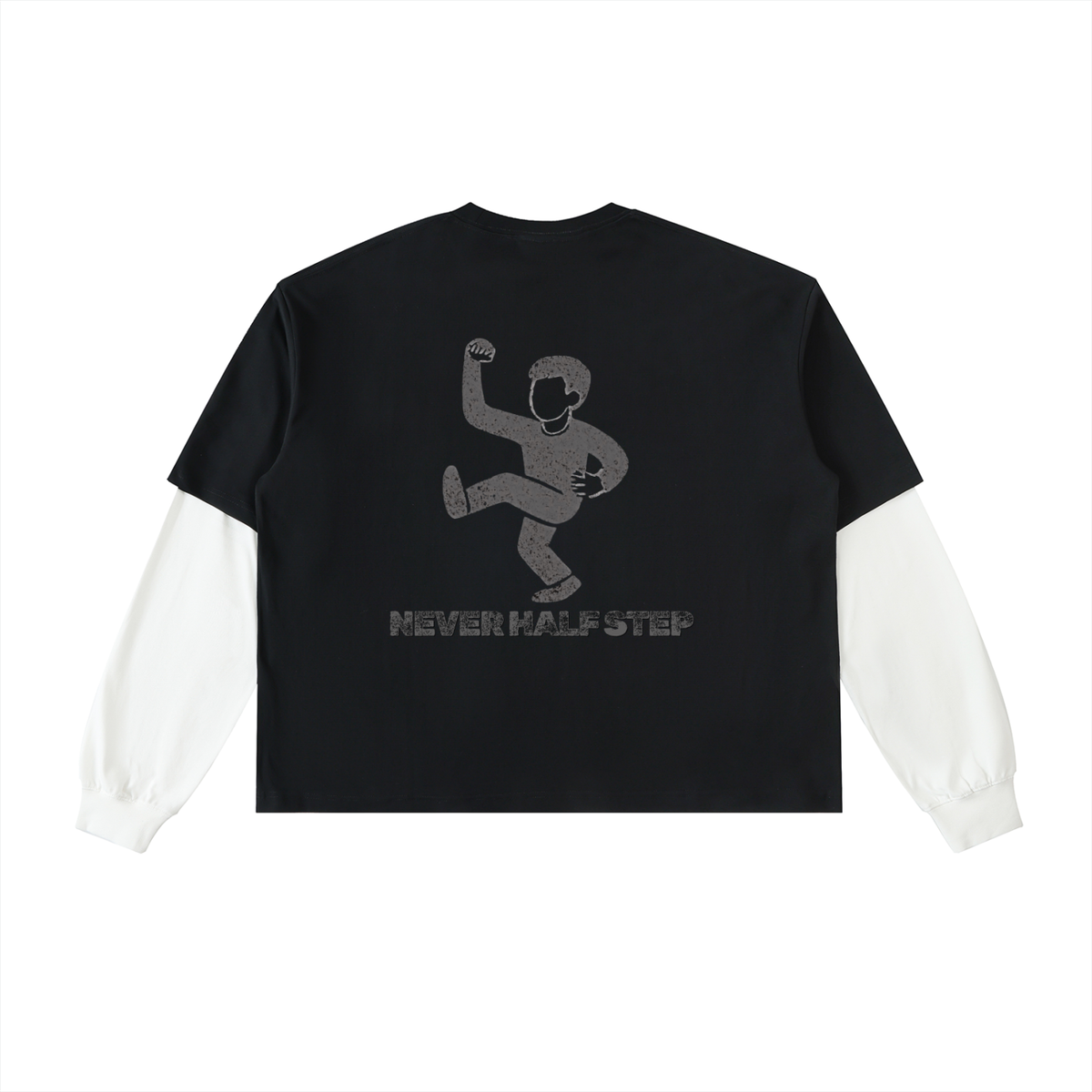 Empty State "Never Half Step' Layered Contrast Sleeve Cotton T-Shirt