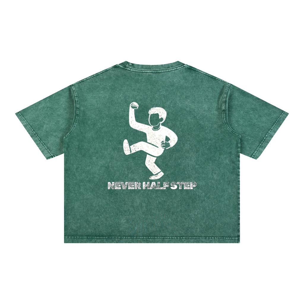 'Never Half Step' Mineral Wash Boxy Cotton T-Shirt