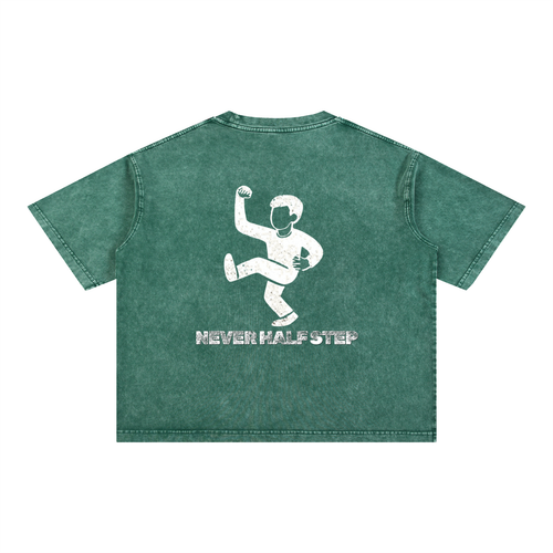 'Never Half Step' Mineral Wash Boxy Cotton T-Shirt