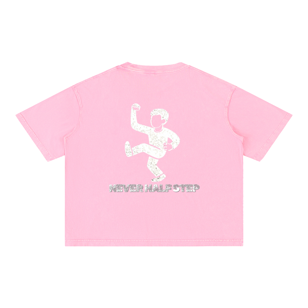 'Never Half Step' Mineral Wash Boxy Cotton T-Shirt